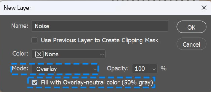 Photo shopのノイズ効果のための新しいレイヤーを作成する