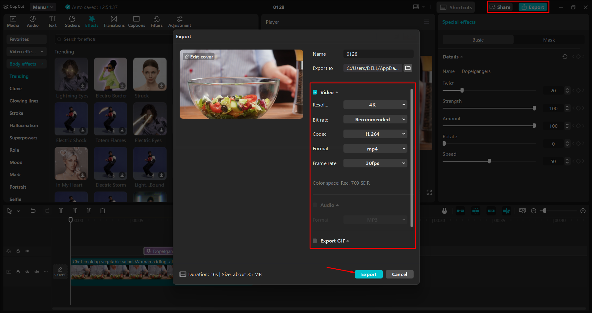Exportar um vídeo do editor de vídeo para desktop CapCut