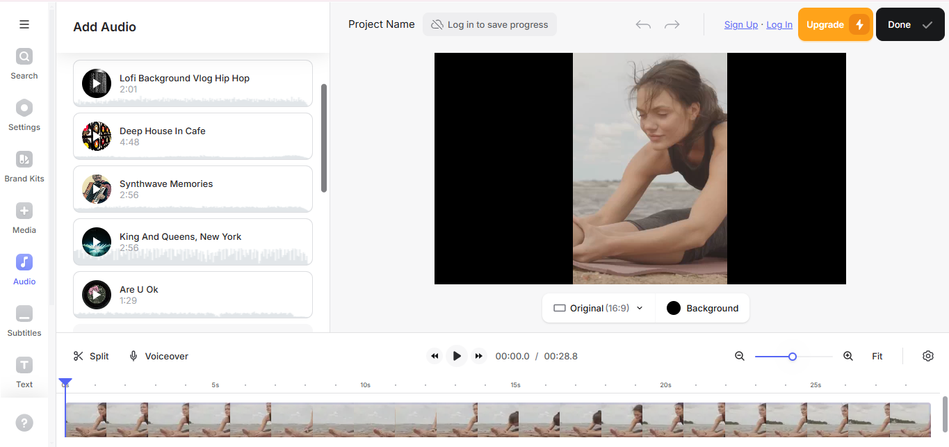 Interface Veed.IO - the excellent Instagram reel maker