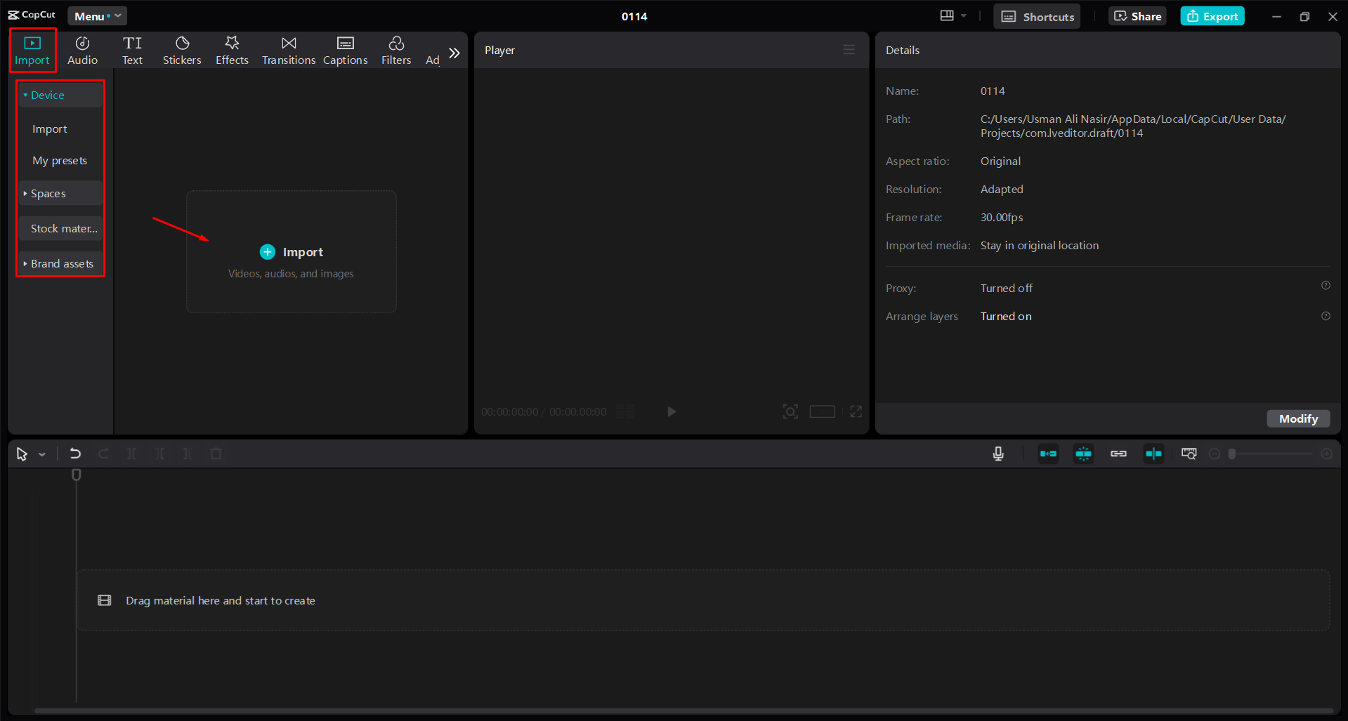 Mengimpor video ke dalam CapCut editor video desktop