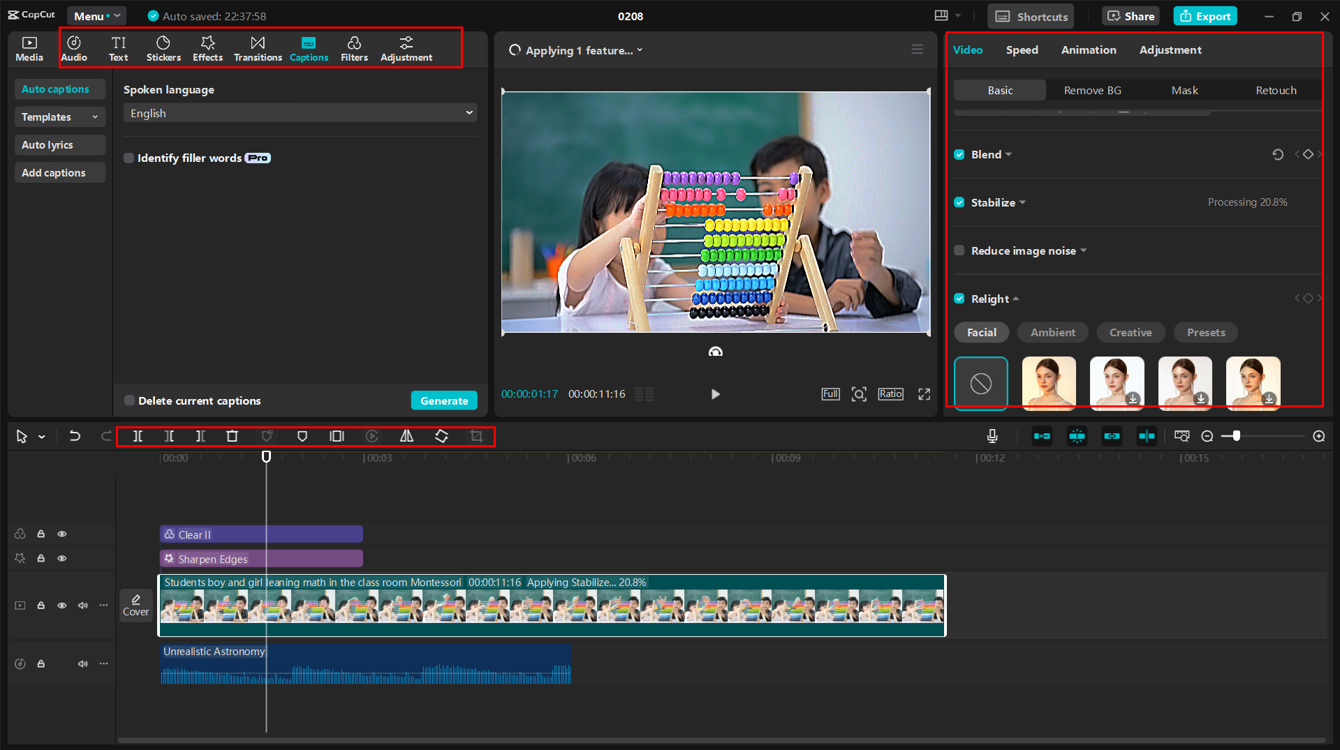 Editing the video with CapCut desktop video editor's AI features