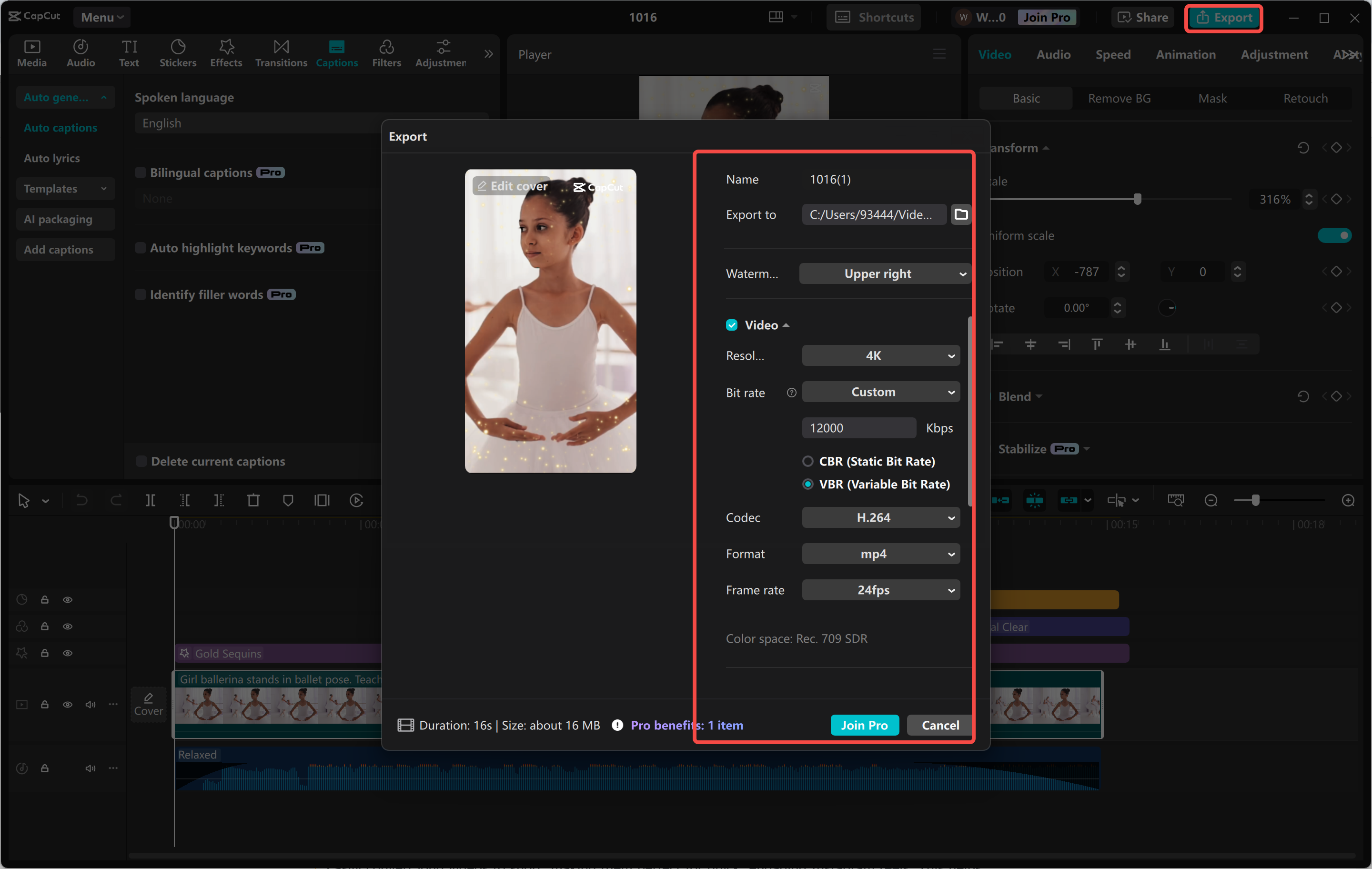 Exportar um vídeo do editor de vídeo para desktop CapCut
