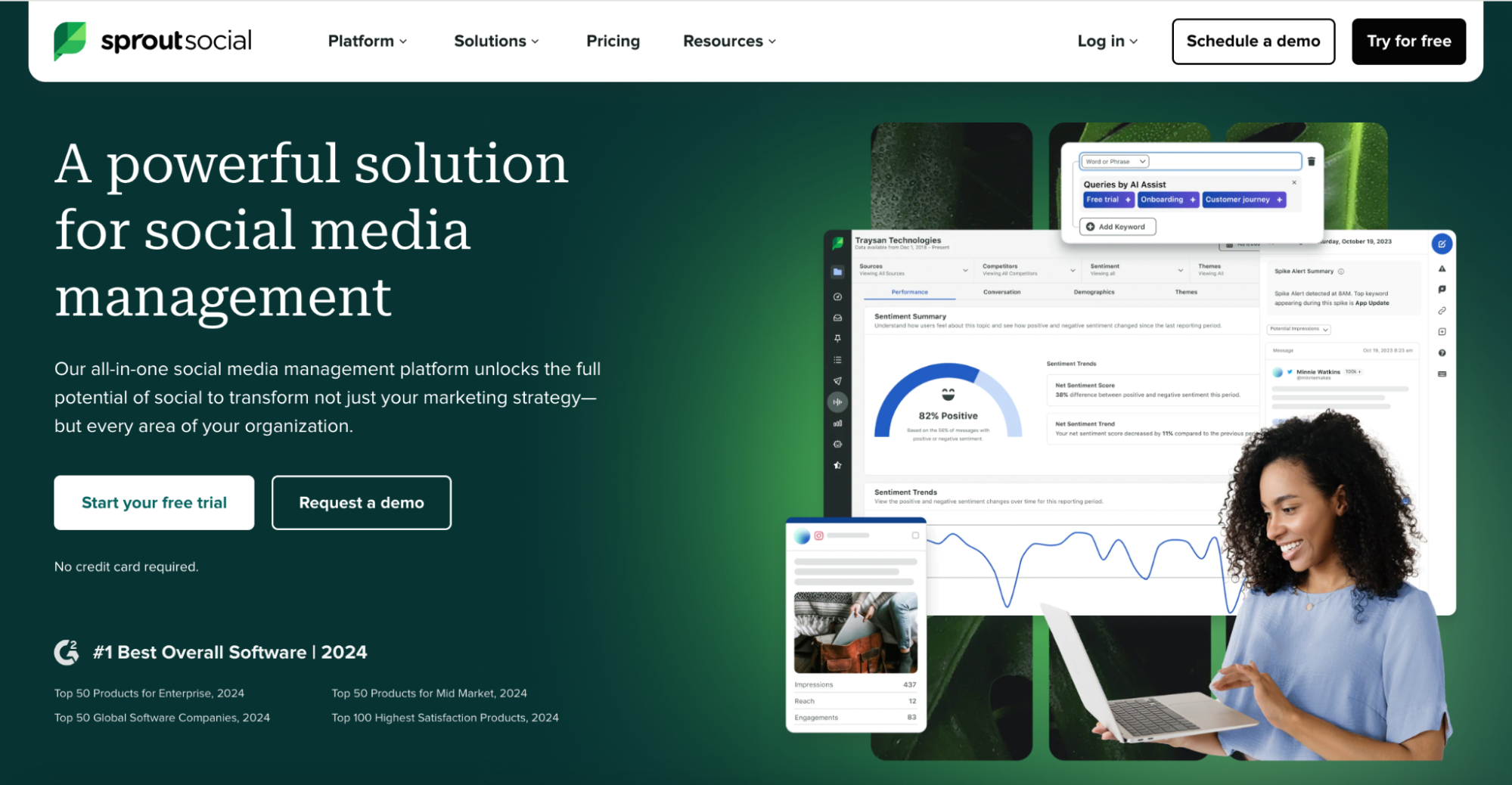 Interfaccia di Sprout Social - un popolare strumento di analisi TikTok gratuitamente