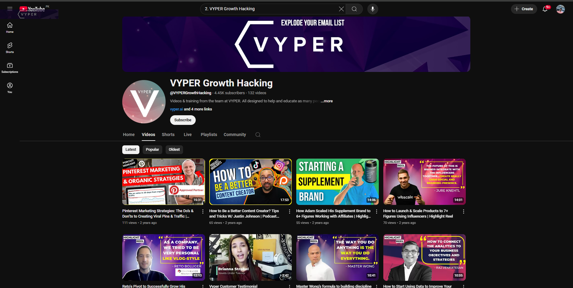 VYPER-洞察力のあるYouTube成長ハッキングチャンネル