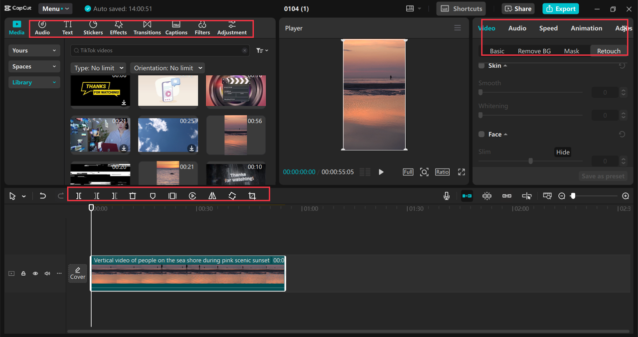 Trimming and editing the video in the CapCut desktop video editor