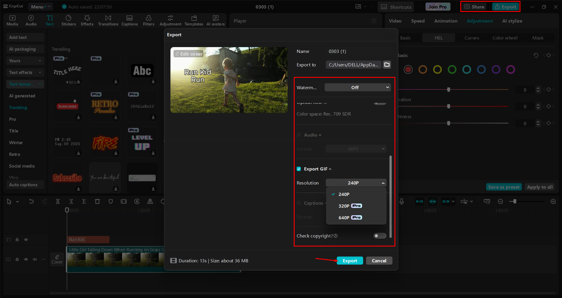 Exportar un GIF desde el CapCut editor de vídeo de escritorio