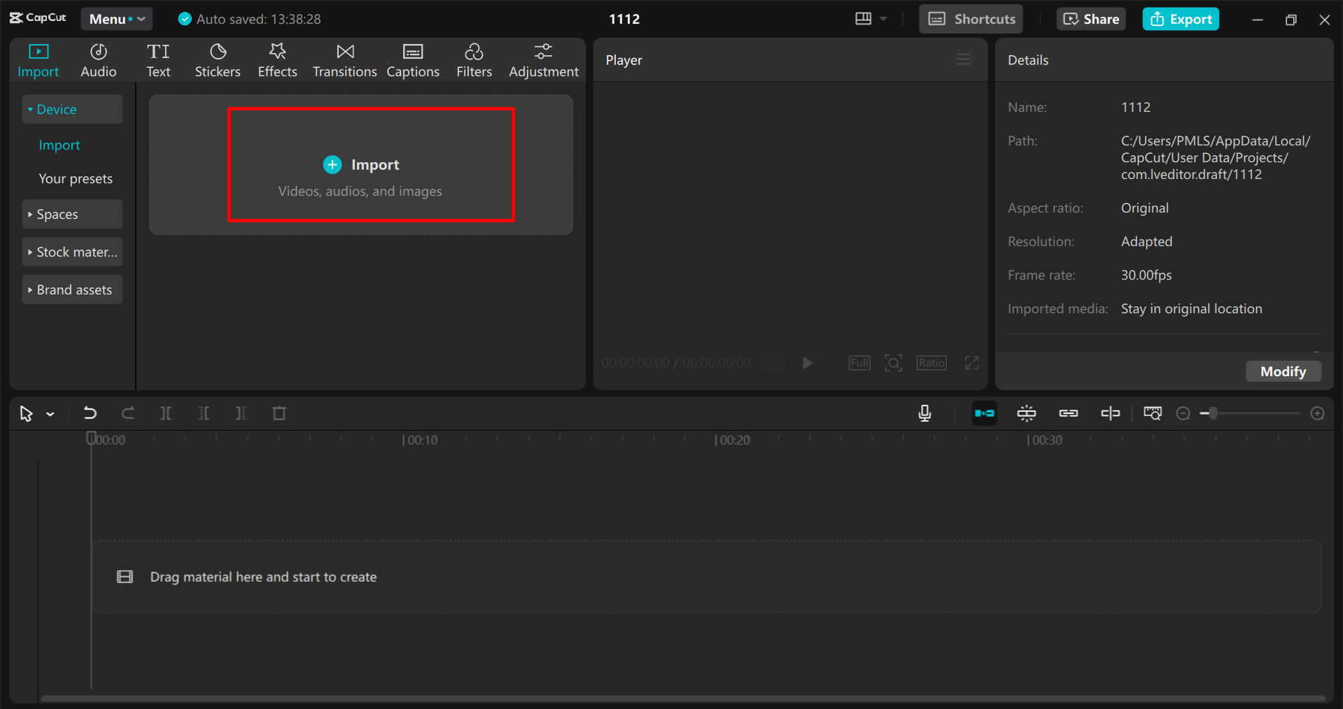 Uploading media in the CapCut desktop video editor