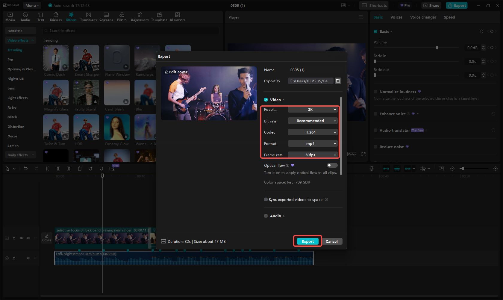 Export a sdílení hudebního videa