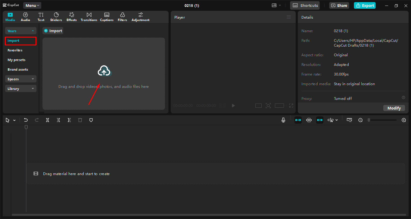 Video uploaden naar de CapCut desktop video-editor