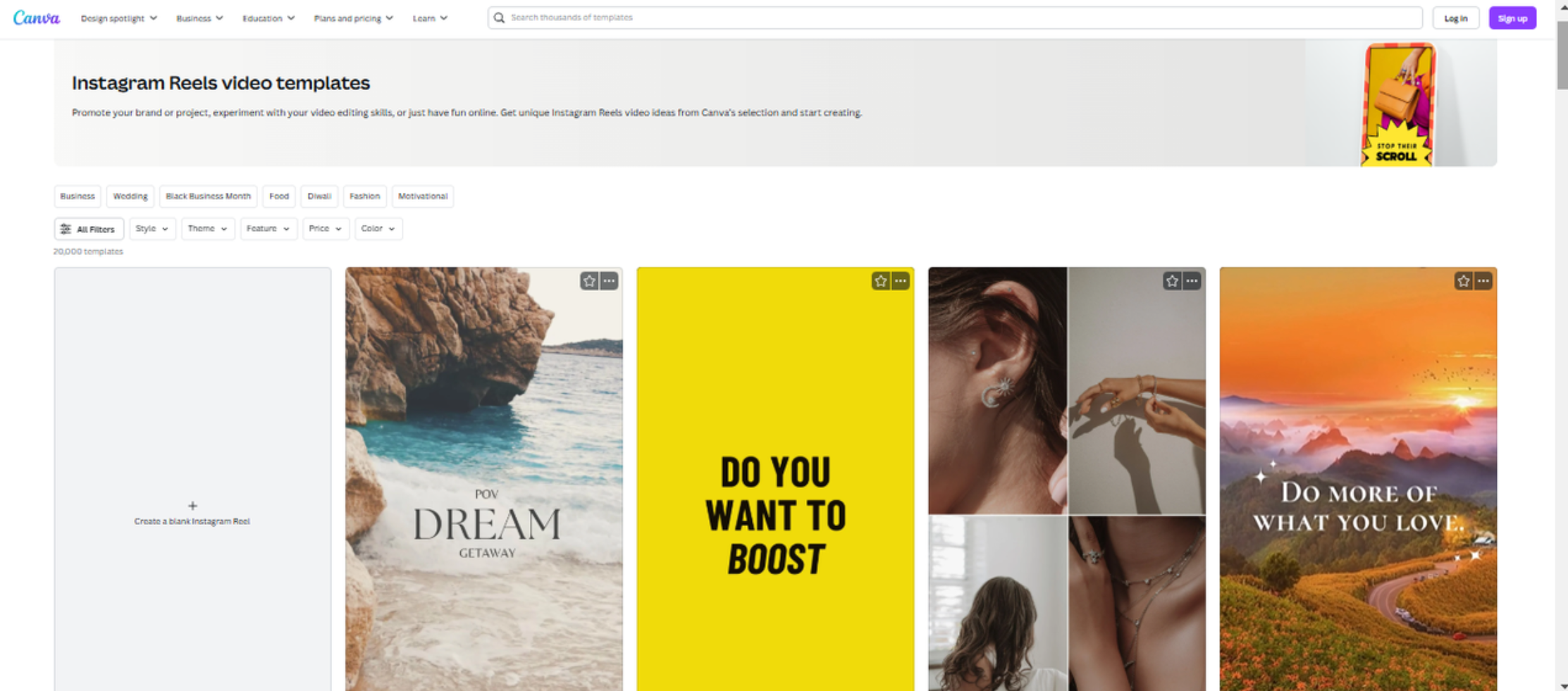 Schnittstelle von Canva mit verschiedenen Instagram Reel Overlay-Vorlagen zum Herunterladen