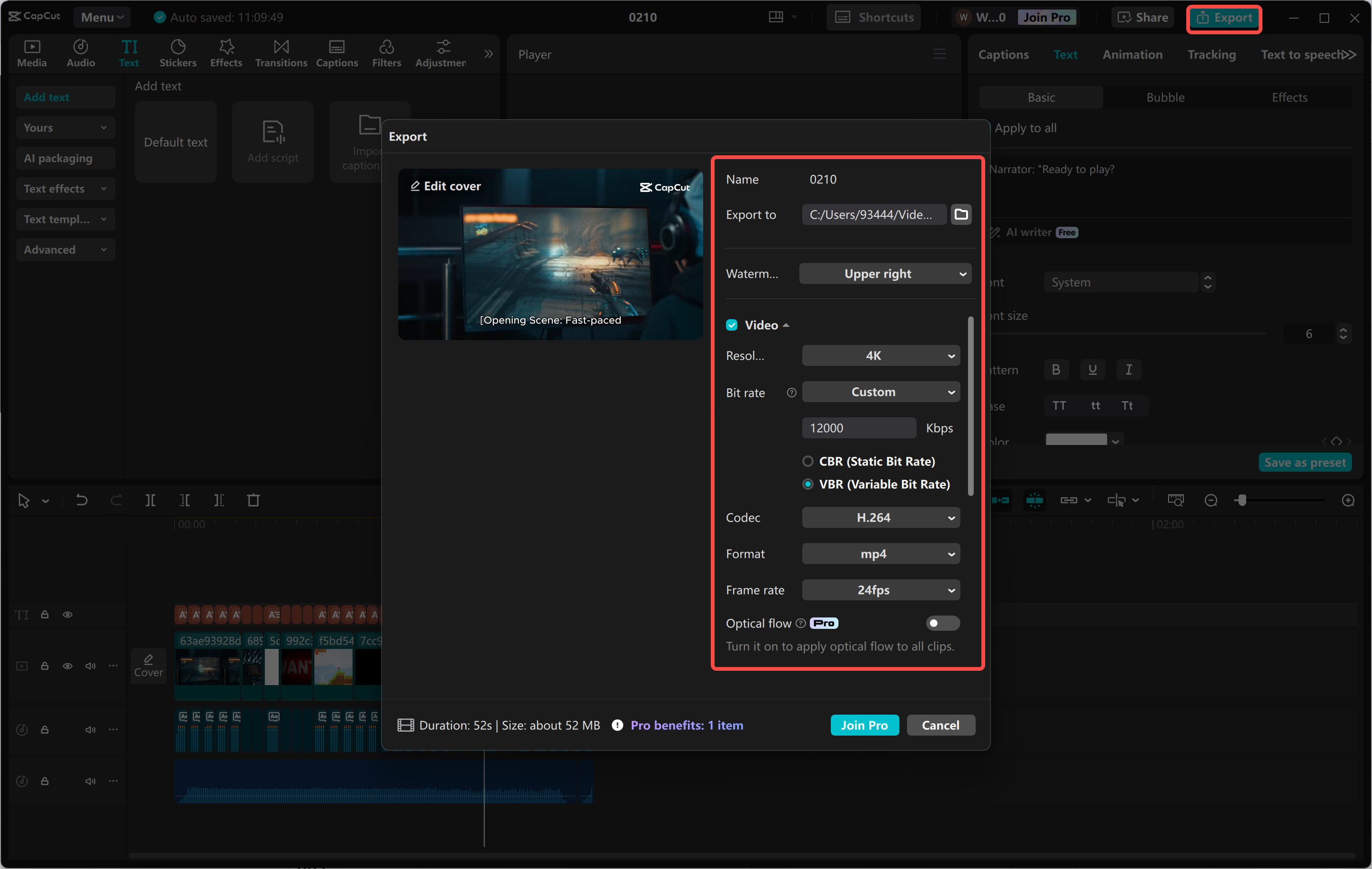 Exporting a video from the CapCut desktop video editor