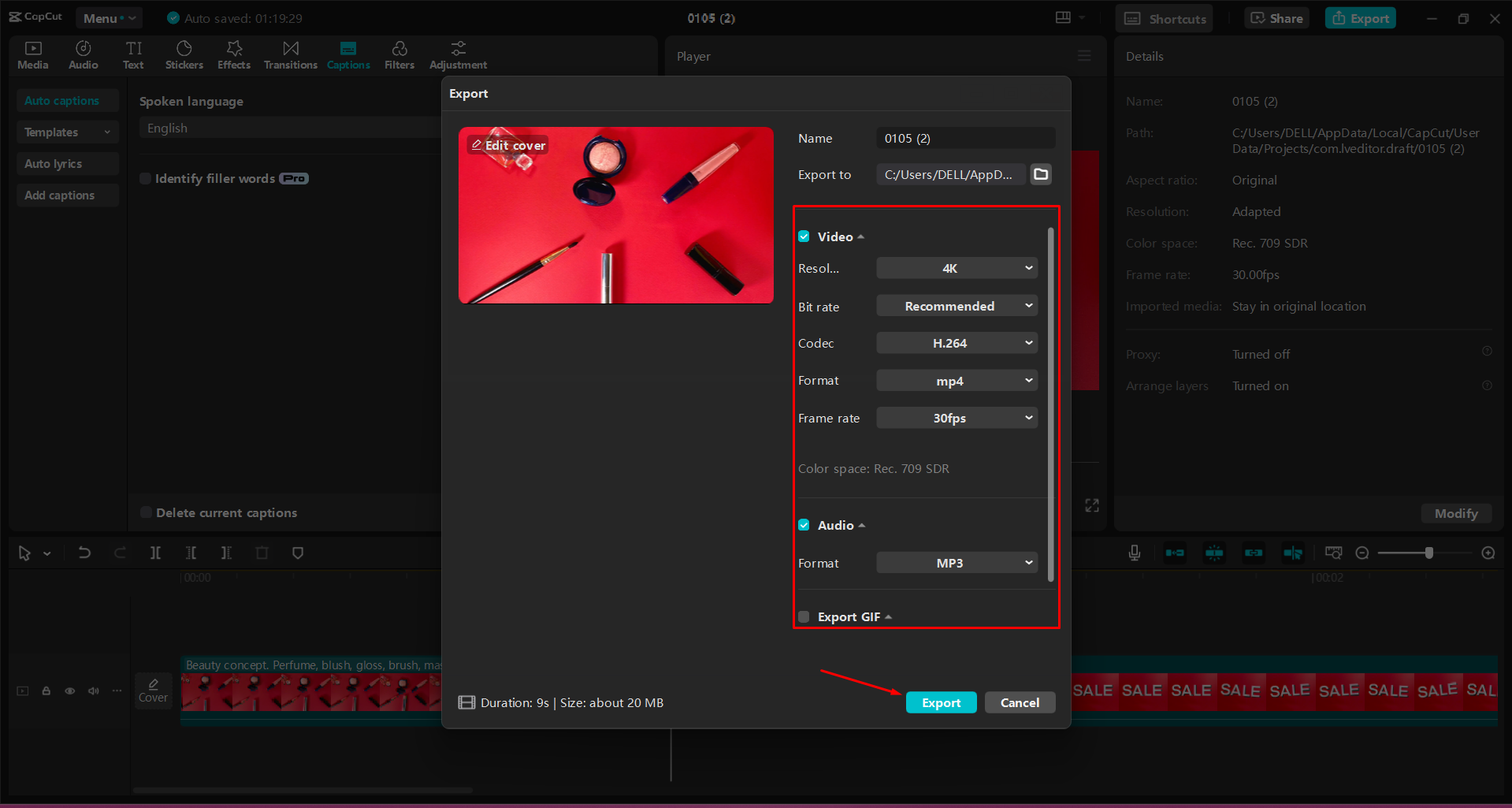 Exportieren eines Videos aus dem CapCut Desktop-Video-Editor