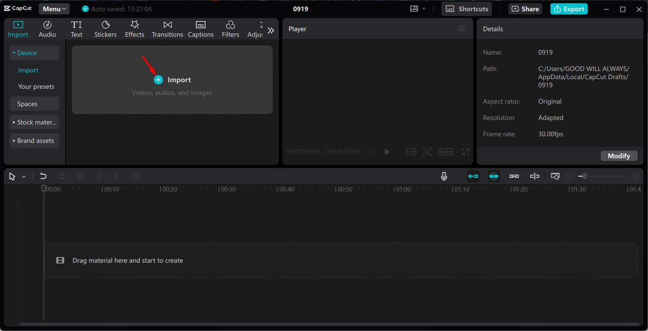 Media importeren in de CapCut desktop video-editor