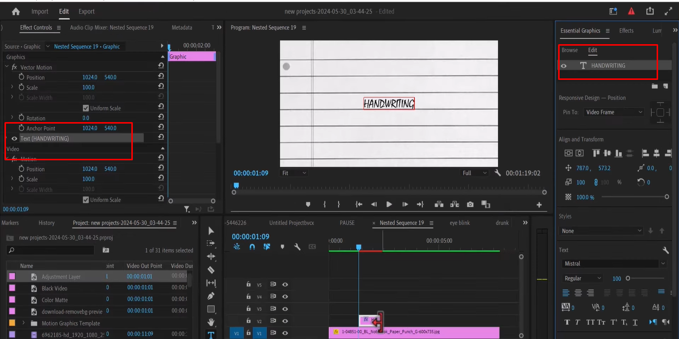 Ajout d'un nouveau calque de texte pour créer un effet d'écriture manuscrite dans Premiere Pro