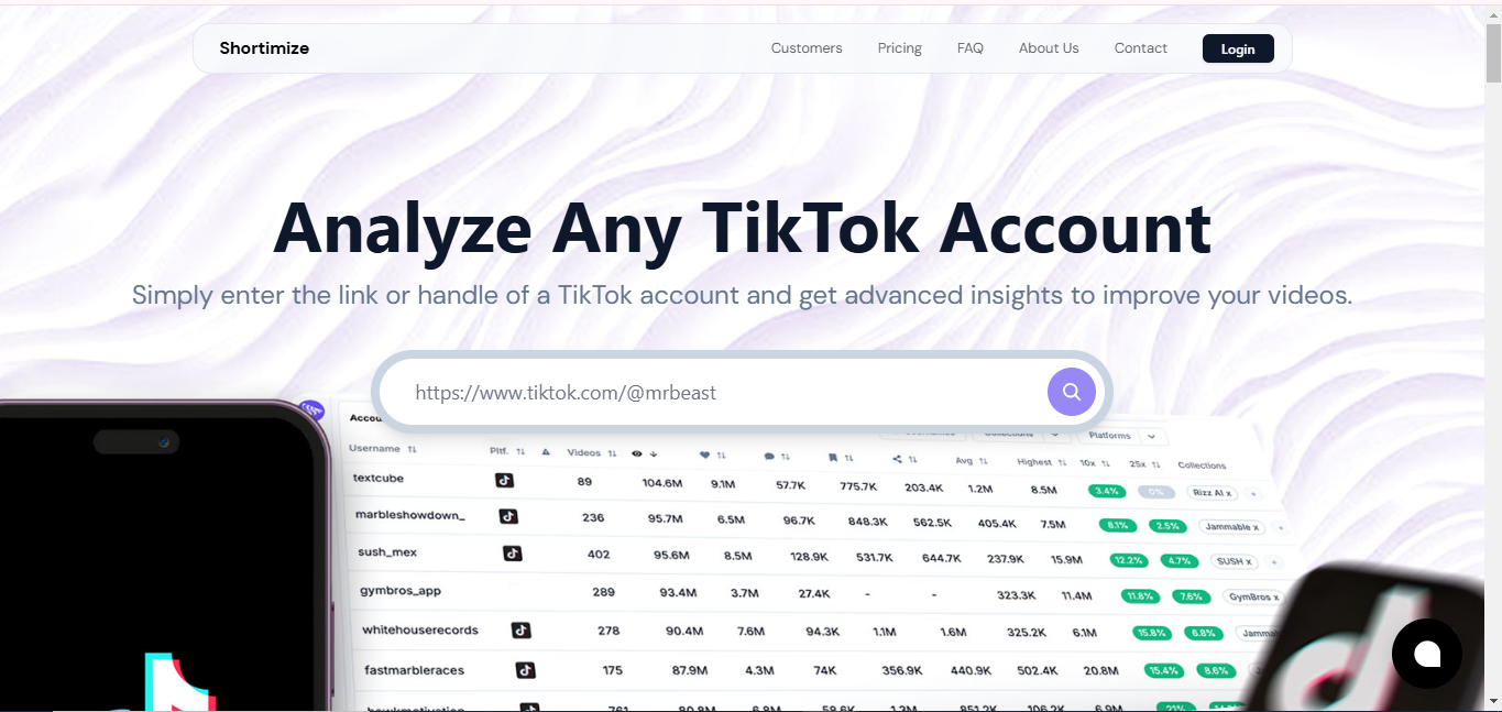 Interfaz de Shortimize: el mejor analizador de perfiles de TikTok