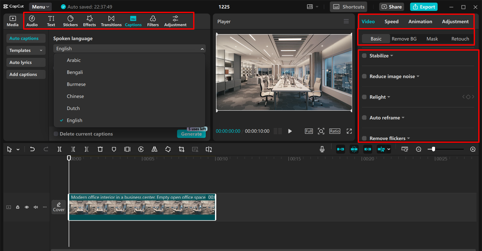 Edición de un video promocional en el CapCut editor de video de escritorio