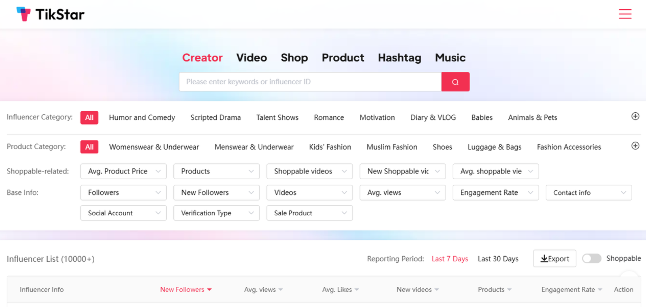 L'interfaccia di Tikstar - uno strumento di analisi TikTok gratuito affidabile