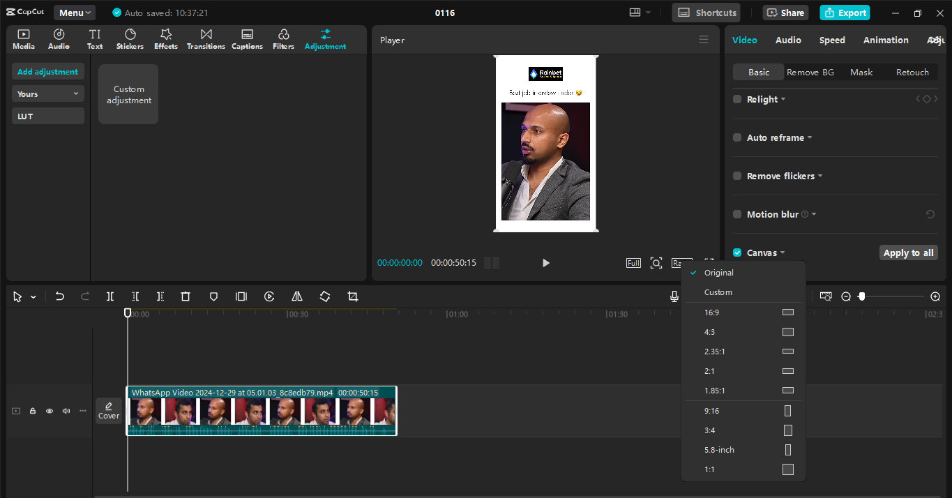 Antarmuka editor video desktop CapCut - perangkat lunak terbaik untuk membuat TikTok dan YouTube Short