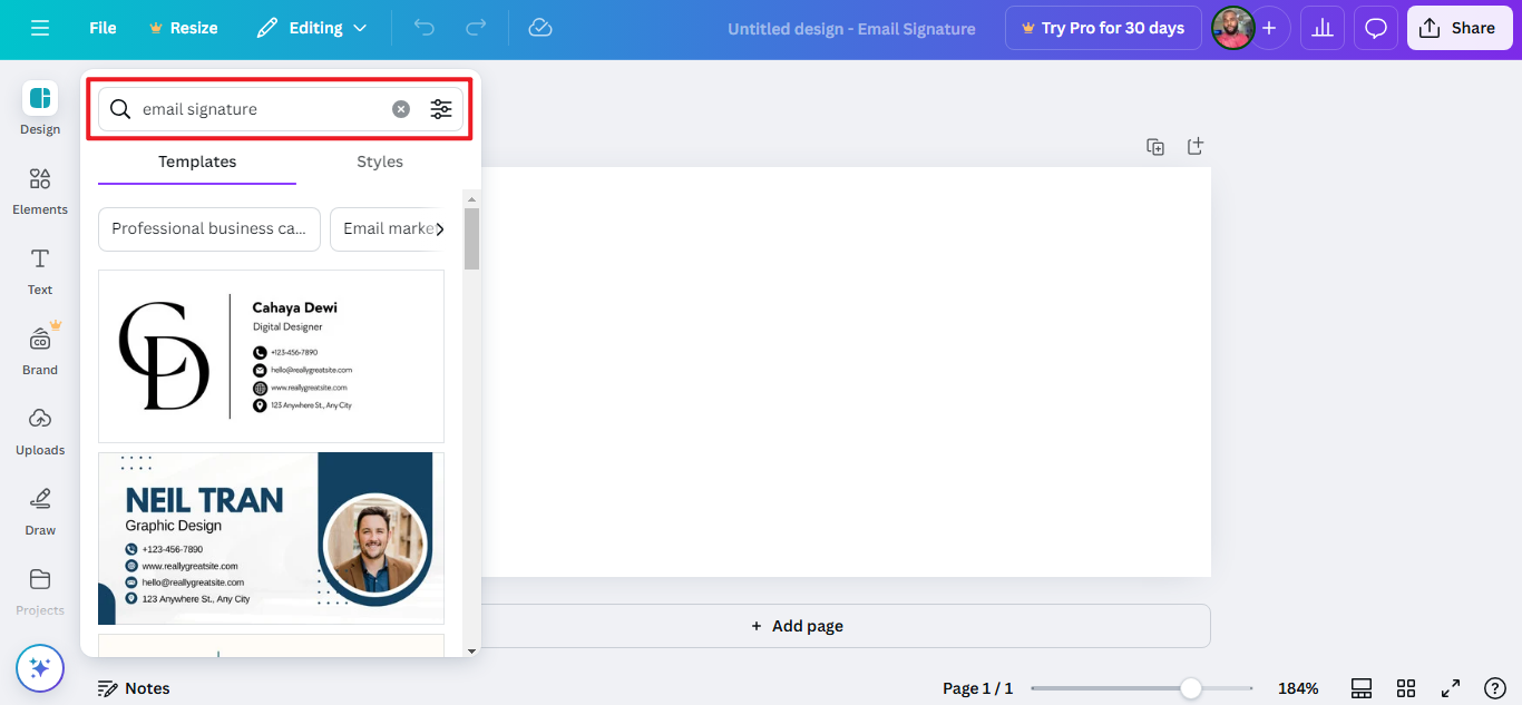Criar imagem de assinatura de e-mail com Canva