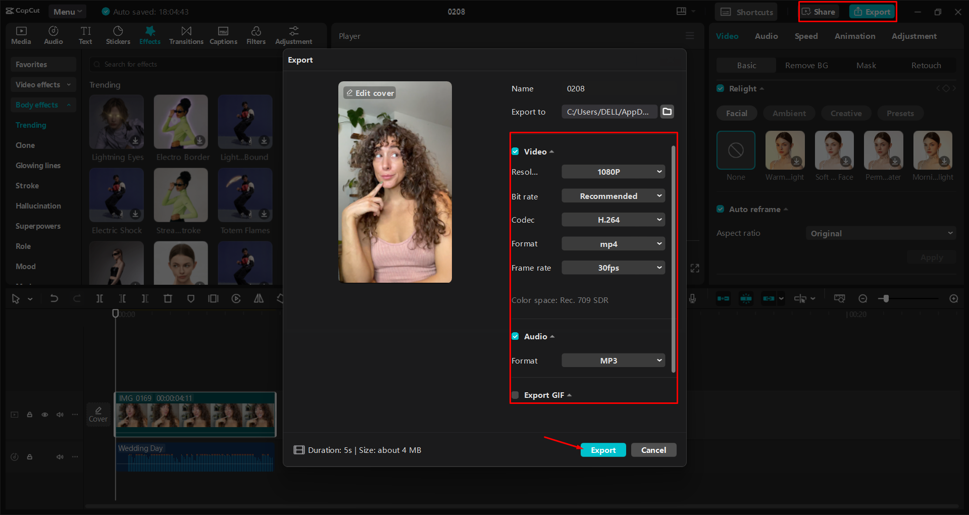 Exportar un video desde el CapCut editor de video de escritorio