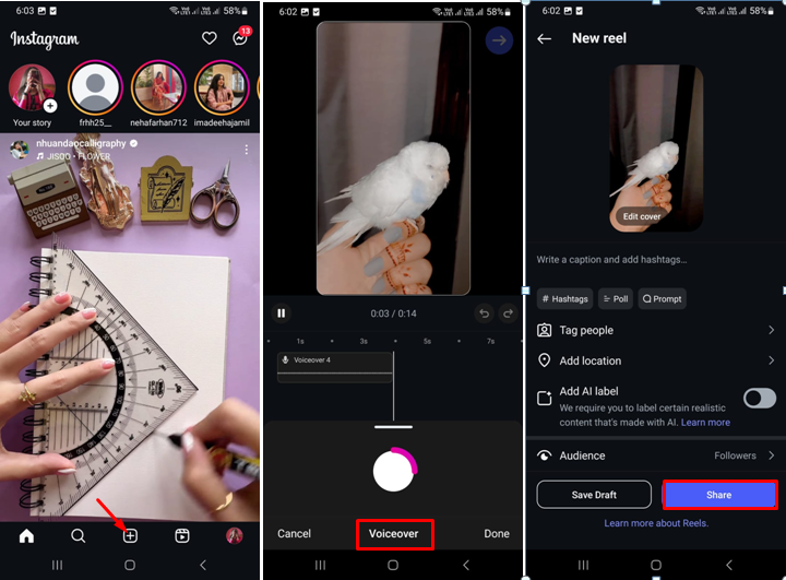 Image montrant comment rendre Instagram Reels avec voix off
