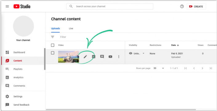 ALT-Text: Öffnen eines Videos im YouTube-Studio, um einen Videolink hinzuzufügen