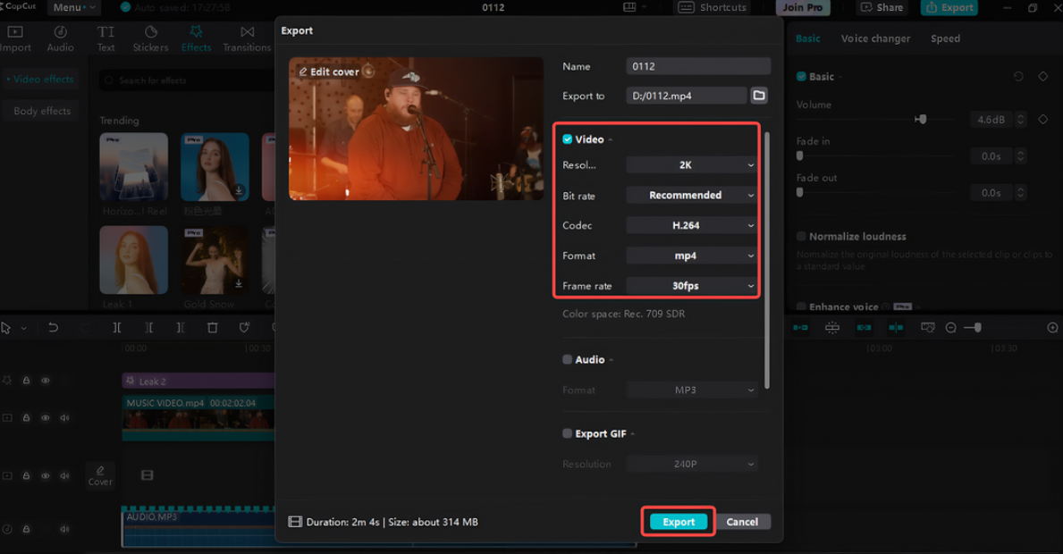 Müzik videosunu CapCut dışa aktarma
