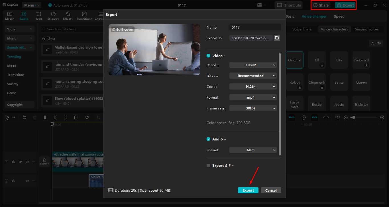 Exportar video después de editar en el CapCut editor de video de escritorio