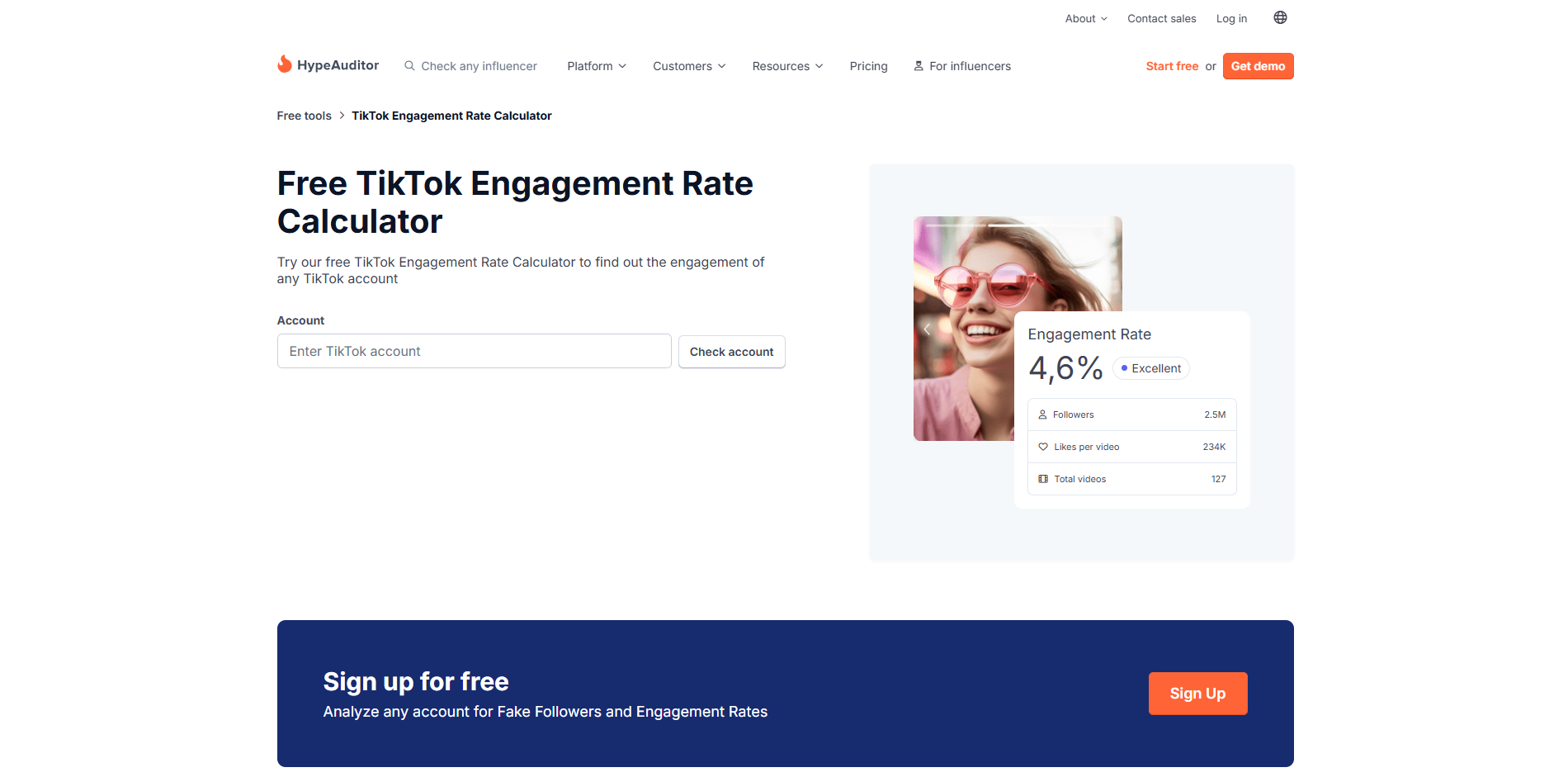 Interface do HypeAuditor - uma maneira fácil de calcular a taxa de engajamento do TikTok