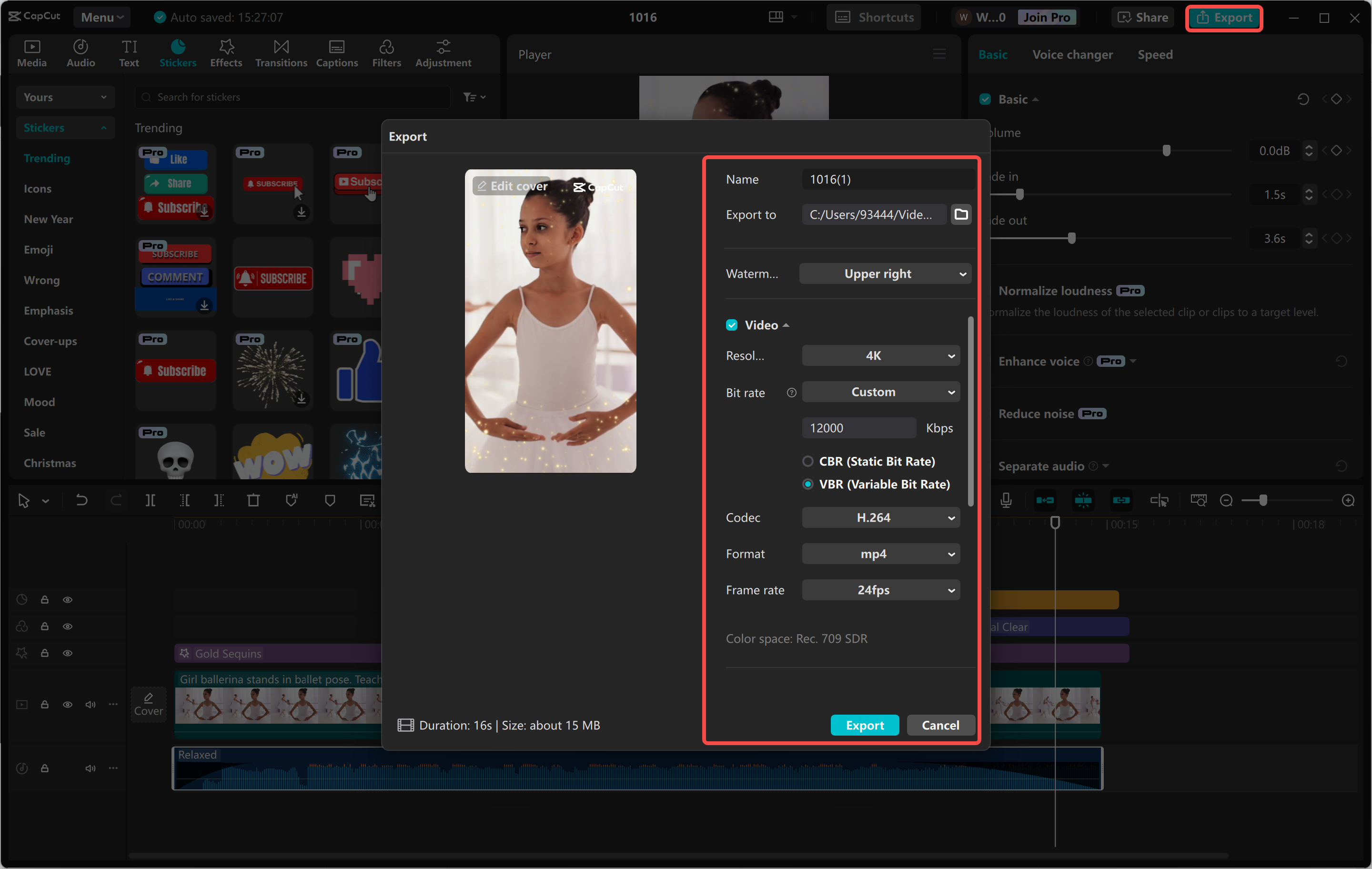 Exportieren oder Teilen des Kurzfilms aus dem CapCut Desktop-Video-Editor
