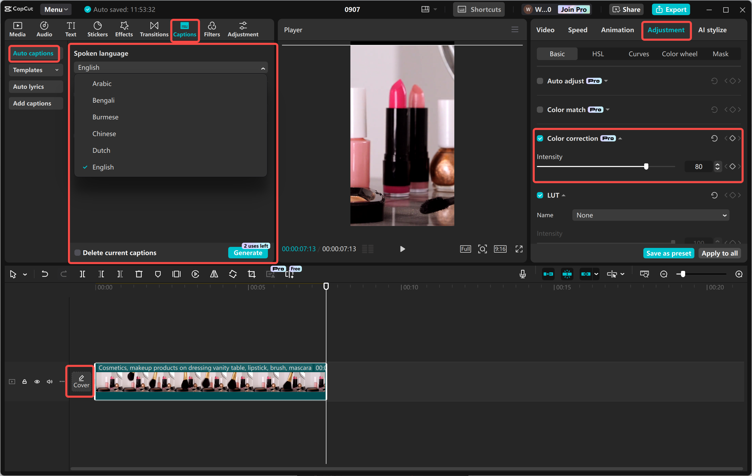 Mengedit video menggunakan alat dalam CapCut editor video desktop