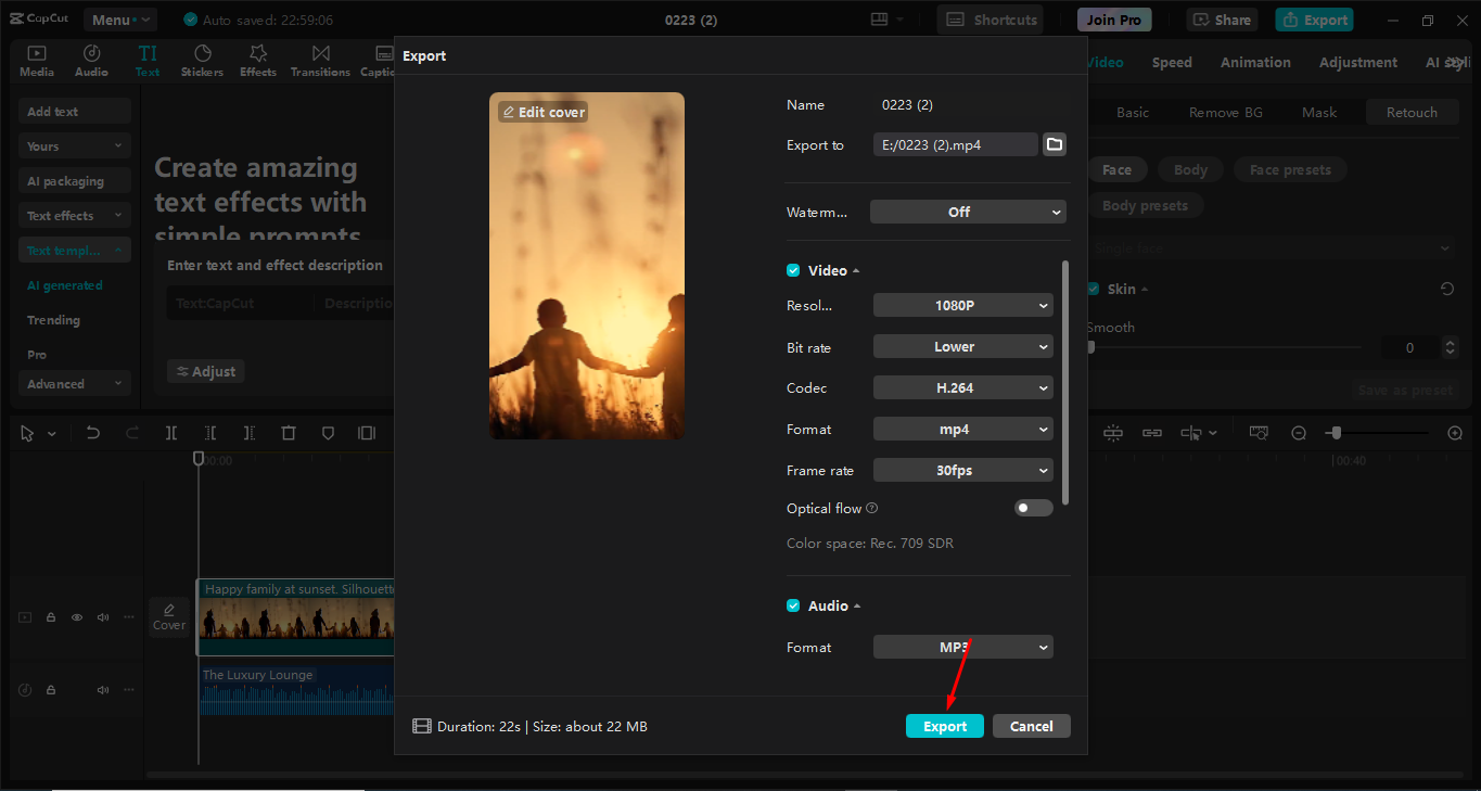 Esportazione dei media dall' CapCut editor video desktop