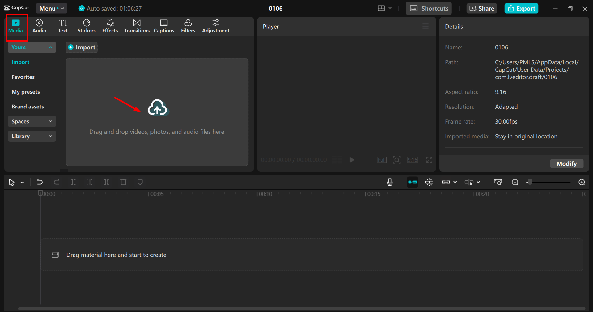Importar vídeo en el CapCut editor de vídeo de escritorio