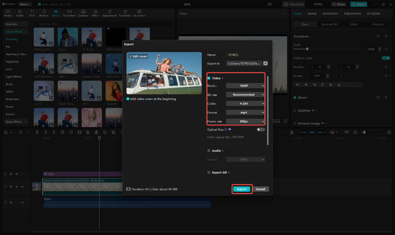 Musikvideo exportieren