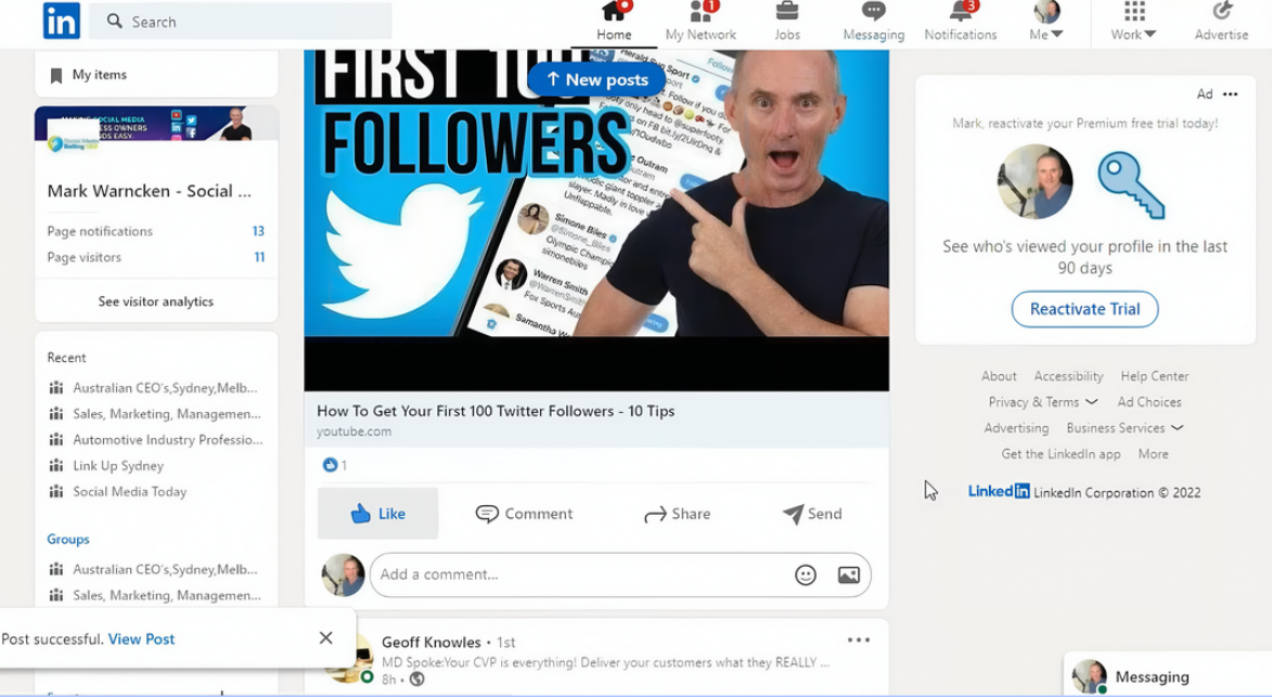 Promote YouTube channel on LinkedIn