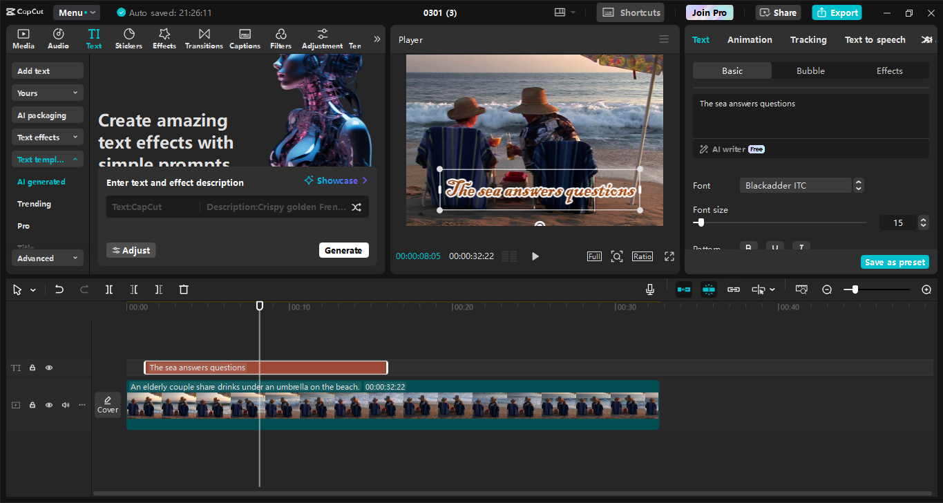 Schnittstelle CapCut Desktop-Video-Editor - das beste Werkzeug zur Erstellung einzigartiger Texte