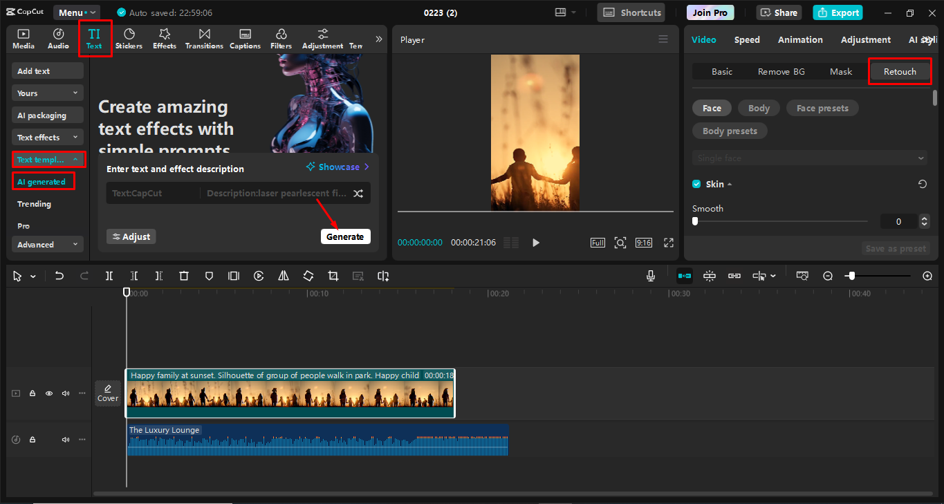 Modifica del video nell' CapCut editor video desktop