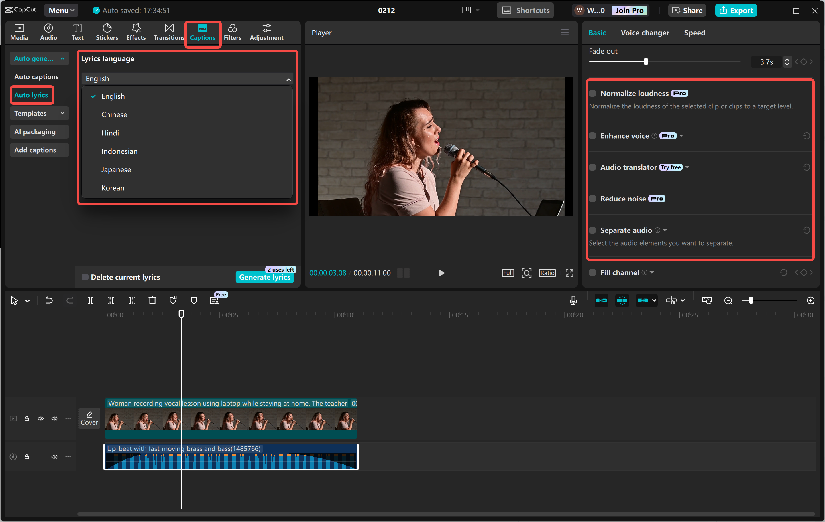 Verbesserung des Musikvideos im CapCut Desktop-Video-Editor