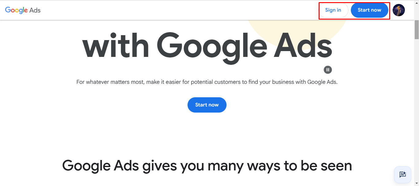 ממשק דף הבית של Google Ads ליצירת חשבון חדש לקמפיינים ב- YouTube