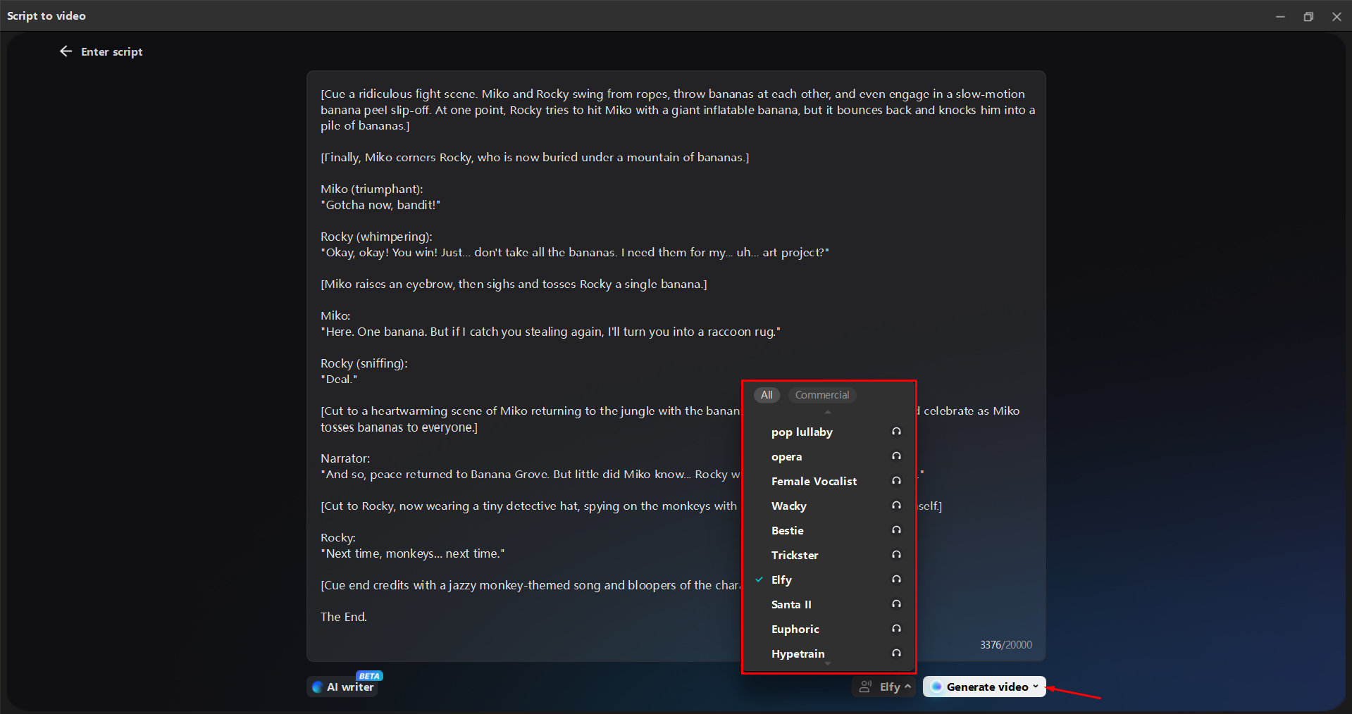 Scegliere una voce per la narrazione nell' CapCut editor video desktop
