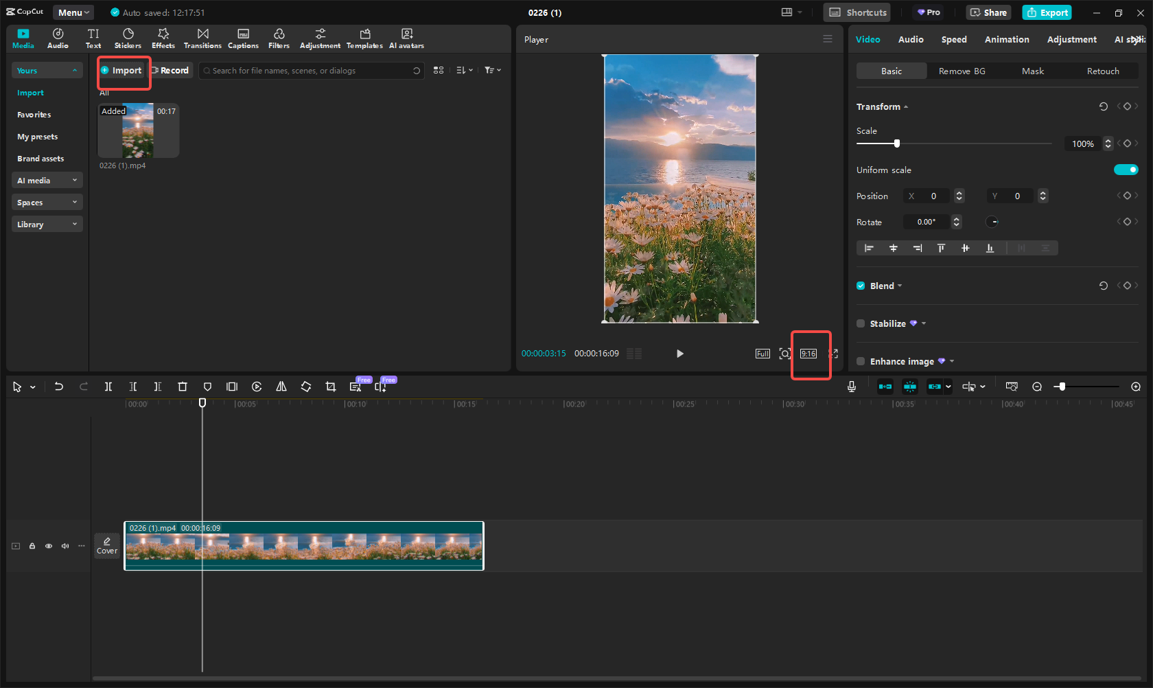 Import the existing video