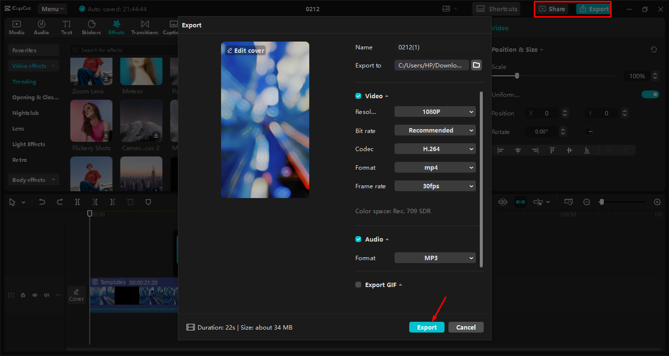 Exportieren der Rolle nach der Bearbeitung im CapCut Desktop-Video-Editor
