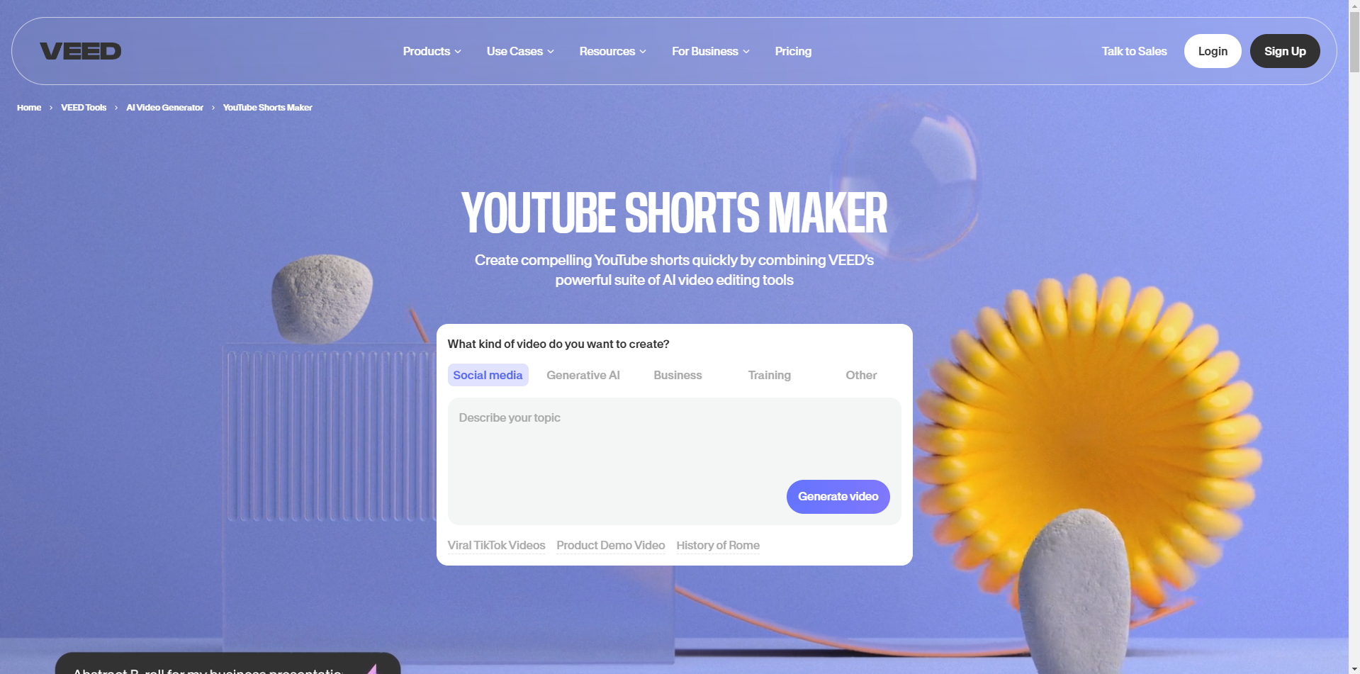 インターフェイス・オブ・VEED.IO-完璧な無料のYouTubeショート動画作成ツール