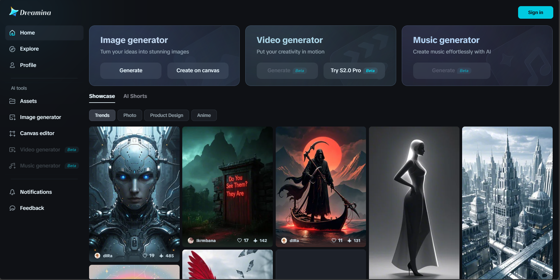 Dreamina interface