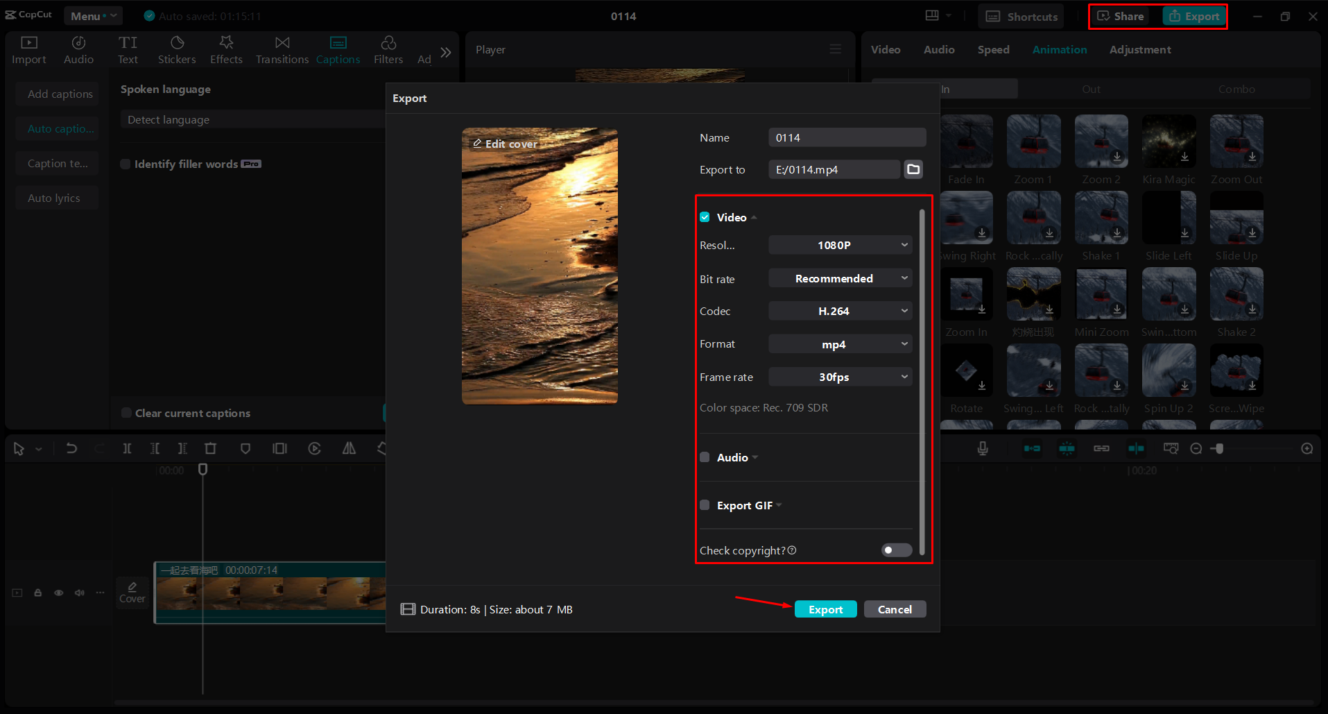 Exporting a video from the CapCut desktop video editor