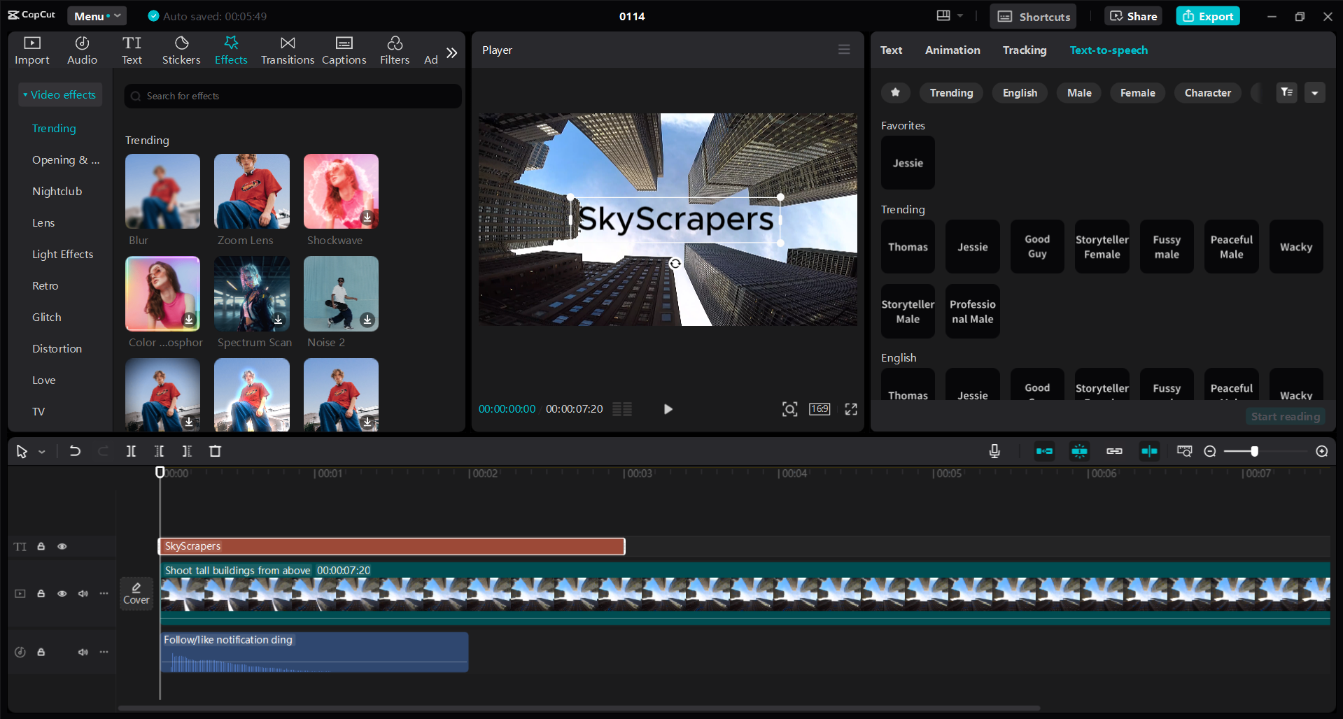 Interface van de CapCut desktop video-editor - maak karakterstemmen met AI-tekst naar spraak