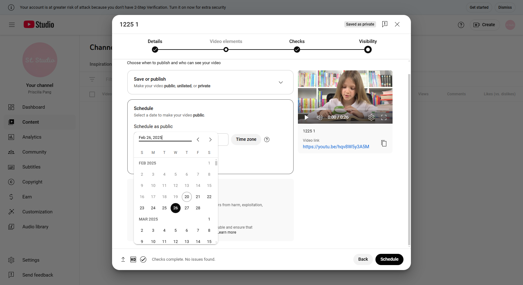 Planifier une vidéo sur YouTube Studio