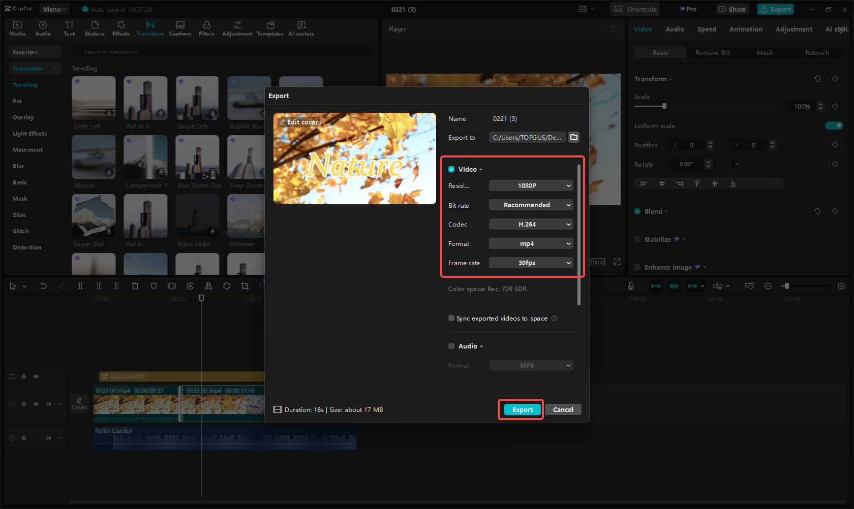 Export and share videos