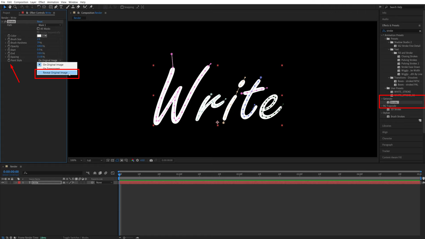 After Effectsで手書き効果アニメーションを作成するためにストローク効果を適用する