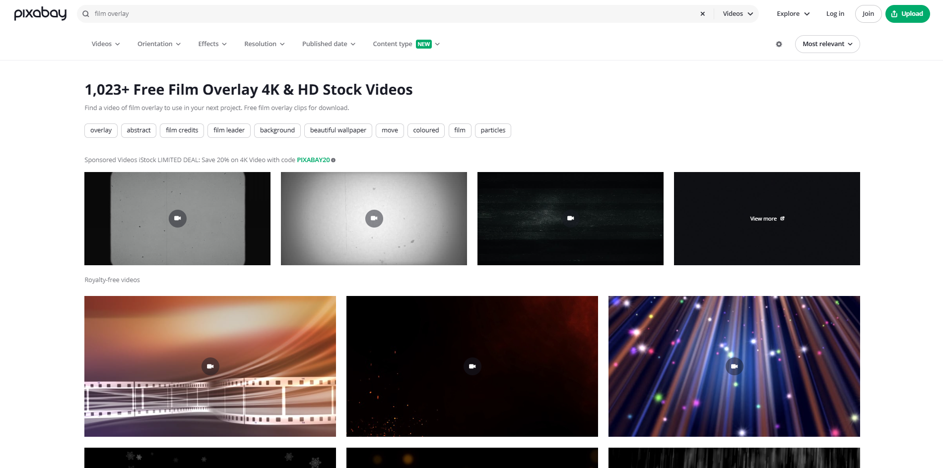 Interfaz de Pixabay - un recurso valioso para las texturas de escaneo de películas